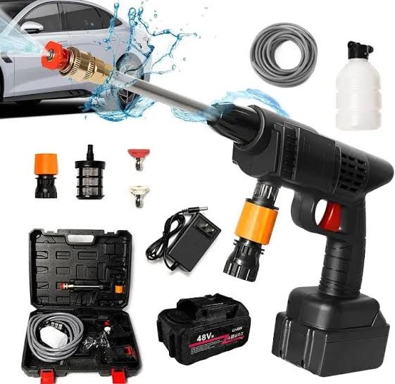 48V Cordless High-Pressure Car Wash Gun | Wireless Foam Jet Washer with Double Battery | Portable Pressure Spray Cleaner with Storage Box
