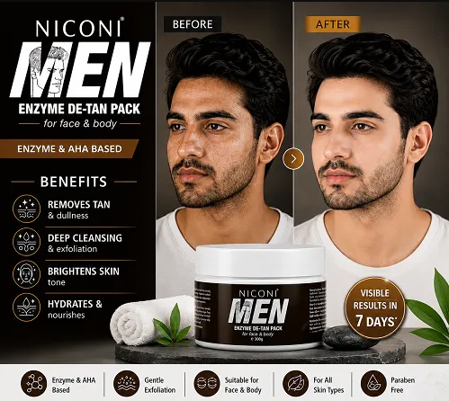 Niconi Men Enzyme De-Tan Pack 180g | Face & Body Tan Care
