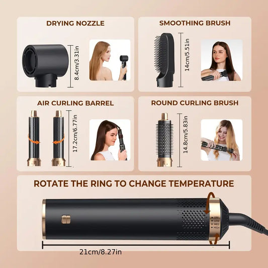 5-in-1 Hot Air Hair Styler Brush | Hair Dryer, Volumizer, Straightener & Curler | Multi-Style Blowout Brush for Salon-Like Hair at Home