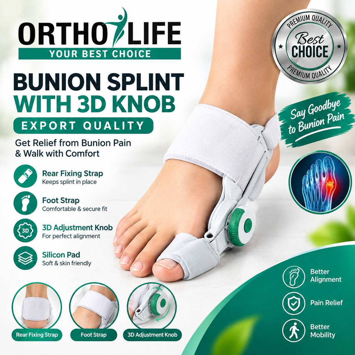 Bunion Splint with 3D Adjustment Knob – Foot Support & Correct