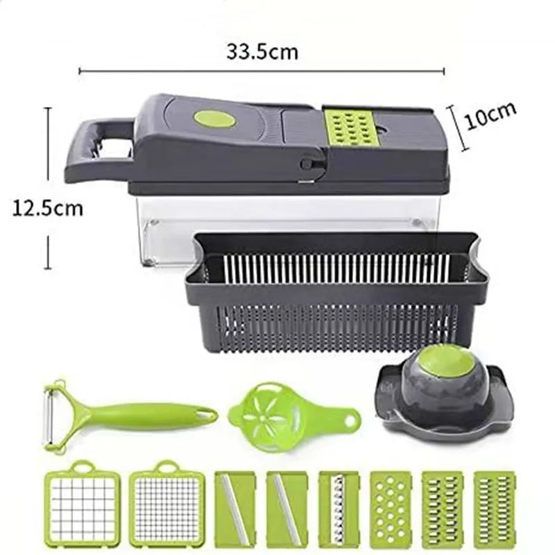 16-in-1 Multifunctional Vegetable Chopper | Smart Food Cutter, Slicer & Dicer with Colander & Storage Container | Quick Kitchen Prep Tool