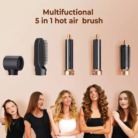 5-in-1 Hot Air Hair Styler Brush | Hair Dryer, Volumizer, Straightener & Curler | Multi-Style Blowout Brush for Salon-Like Hair at Home