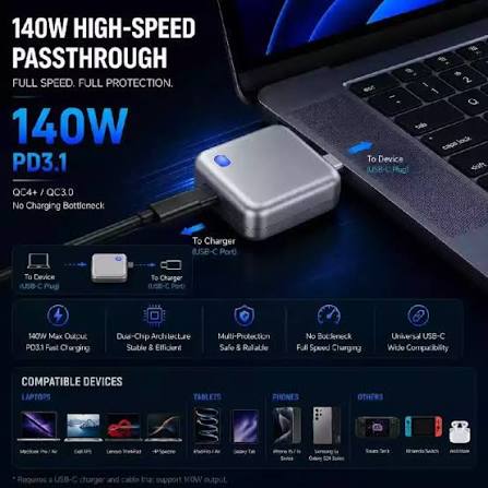 PopGuard 140W Automatic Charging Disconnector | Smart Power Cut-Off Protection Device | USB Charger & Adapter Safety Controller