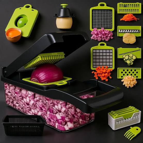 16-in-1 Multifunctional Vegetable Chopper | Smart Food Cutter, Slicer & Dicer with Colander & Storage Container | Quick Kitchen Prep Tool