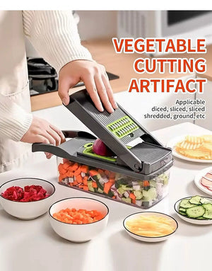 16-in-1 Multifunctional Vegetable Chopper | Smart Food Cutter, Slicer & Dicer with Colander & Storage Container | Quick Kitchen Prep Tool